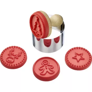 Westmark småkagestempel-sæt 30352260, 6 udskiftelige motiver i rustfrit stål, 5 cm diameter, hvidt håndtag