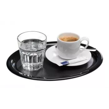 APS KAFFEEHAUS oval melamin serveringsfad, sort, rullet kant, 260 x 200 x 15 mm 84251