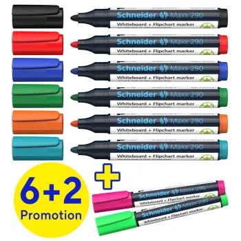 Schneider Maxx 290 whiteboard- og flipchart-tuscher 8-sæt forskellige farver, rundspids 2,0-3,0 mm 129098