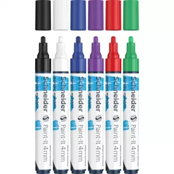 Schneider Paint-It 320 V1 akrylmarker-sæt, 6 forskellige farver, 4,0 mm rundspids 120295