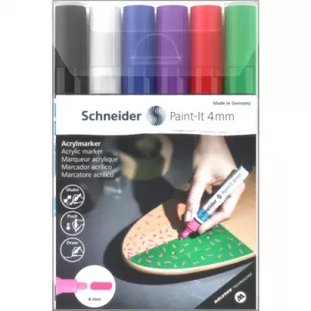 Schneider Paint-It 320 V1 akrylmarker-sæt, 6 forskellige farver, 4,0 mm rundspids 120295