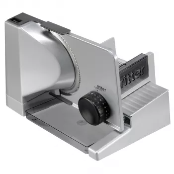 ritter solida 4 Allesschneider mit ECO-Motor Vollmetallausführung, schräg gestellt - Schnittstärkeeinstellung bis ca. 23 mm - Sicherheits-Moment- und Dauerschalter - Leichtlaufschlitten mit Edelstahlauflage - made in Germany (554.070)