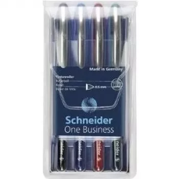 Schneider Edding One Business stick kuglepen, sort/blå/grøn/rød, 4-pak 183094