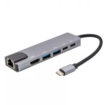 E+P USB-C multiport-adapter 6-i-1 MPA6 sort/sølv