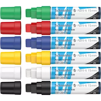 Schneider Paint-It 330 V1 akrylmærkepennsæt, 6 forskellige farver, 15 mm kilepids 120396