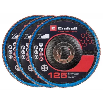 Einhell vinkelsliber-tilbehør 3x 125 mm buede fiberskiver P60 zirkonkorund 4440020
