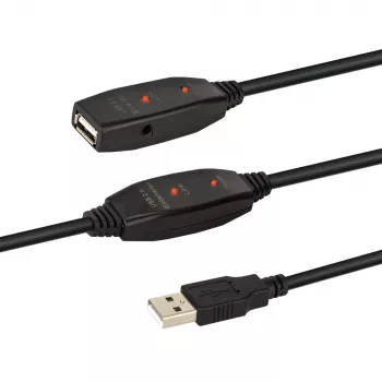 E+P CC508/25 USB 2.0 aktivt repeaterkabel, 25 m, USB-A stik til USB-A hunstik, sort