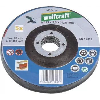 Wolfcraft 1622300 skæreskive med forsænket midte 125 mm x 22,23 mm x 1,0 mm, 5-pak