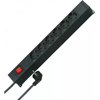 HEINRICH KOPP 19 inch rackmonteret stikdåse, 12 schuko-stikkontakter (2x6), 2 m kabel, sort 931305010
