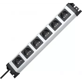 HEINRICH KOPP POWERversal 6-delt Schuko-stikdåsestribe, grå/sort, 1,4 m kabel 226720018