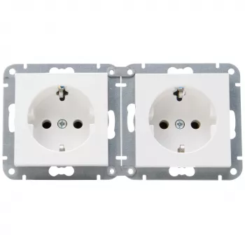 HEINRICH KOPP HK07 KombiQuick 2-fag horisontal Schuko-indbygningsstikdåse, ren hvid (RAL 9010), børnesikret, 16 A, 250 V, hurtigklemmer, halogenfri termoplast 133829004