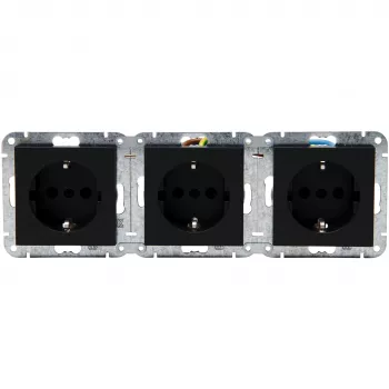 HEINRICH KOPP HK07 KombiQuick 3-fag Schuko-indbygningsstikdåse, horisontal, sort, 16 A, 250 V, IP20, skrueklemmer, uden børnesikring 133350001