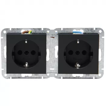 HEINRICH KOPP HK07 KombiQuick 2-Gang Flush-Mounted Socket Outlet, Schuko, Horizontal, Child Protection, Anthracite 133815003