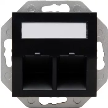 HEINRICH KOPP HK07 Keystone vægplade med afdækning, IP44, 2-port, sort 953850004