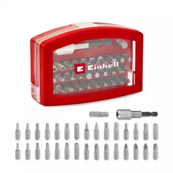 Einhell BELT CLIP 118495 32-delt skruetrækker-bit-sæt med Phillips-, PoziDriv-, kærv-, Torx- og manipulationssikre Torx-bits i opbevaringsetui med bælteclip