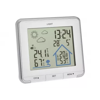 TFA Dostmann LIFE radiovestation med 12-24 timers prognose, farve-LCD, inde-/udetemperatur & luftfugtighed, DCF-77-ur, frostalarm, 1 sensor medfølger – sort 35.1153.02