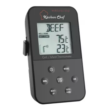 TFA Dostmann 14.1504 grilltermometer med kabelføler, alarm, timer, kernetemperaturovervågning til sous vide, svinekød, oksekød, vildt, kalkun, lam, kanin