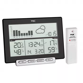 TFA Meteo Sens 35.1139.01 radiovestation med 12-24 timers prognose, månefase og udesensor