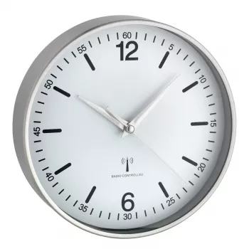 TFA DOSTMANN radio-vægur 60.3503.02, 195 mm diameter, aluminiumsramme, hvid skive, sølv