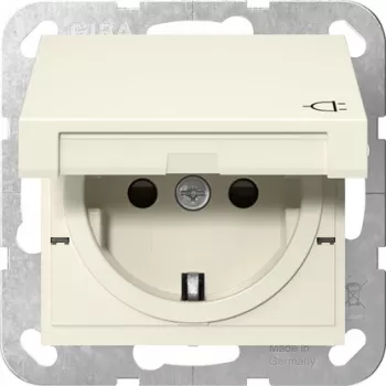 GIRA 441401 SCHUKO-stikkontakt med klapdæksel, System 55, cremehvid