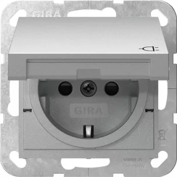 GIRA 441426 SCHUKO Socket Outlet with Hinged Lid and Locking Mechanism, System 55, Pure White Glossy
