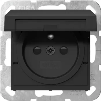 Gira 4488005 SCHUKO-stikkontakt med klapdæksel, børnesikring, ren hvid glans, System 55