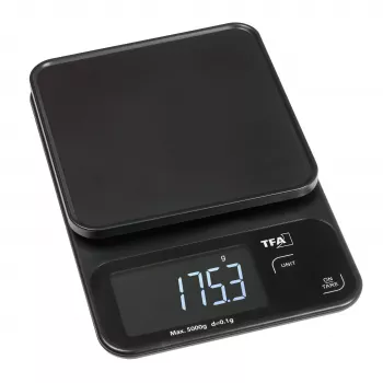 TFA Dostmann COOKIE digital køkkenvægt, 5 kg kapacitet, 1 g nøjagtighed, med måleskål, sort 50.2009.01