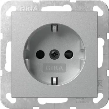 Gira SCHUKO Socket Outlet with LED Orientation Light and Shutter, Pure White 475526