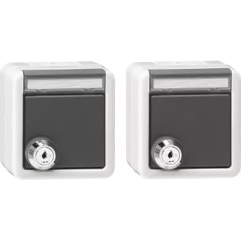 Gira Set 2x SCHUKO Socket with Lock and Hinged Cover, Surface-Mounted, IP44, Keyed Alike, Pure White 456030