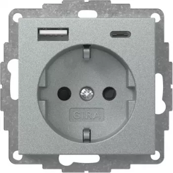 Gira System 55 SCHUKO-stikdåse med USB A/C-lader, aluminium 245926
