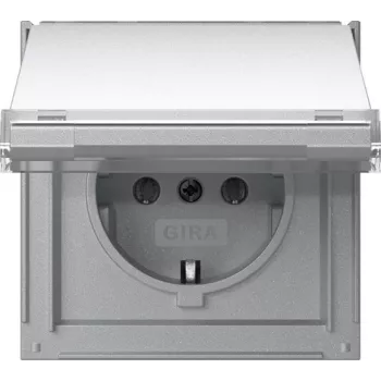 Gira TX_44 SCHUKO-stikdåse med klapdæksel og mærkefelt, ren hvid 441065