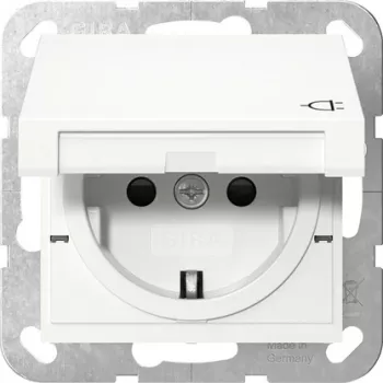 GIRA 475403 SCHUKO-stikdåse med klapdæksel, forhøjet berøringsbeskyttelse, System 55, ren hvid