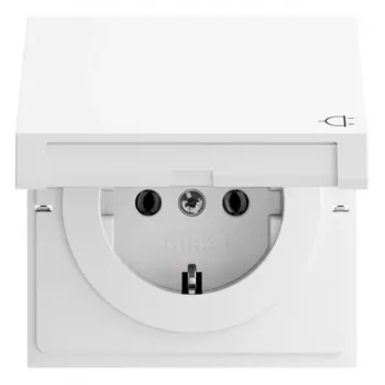 Gira 445470 SCHUKO-stikdåse med klapdæksel og flad kontakt, ren hvid blank