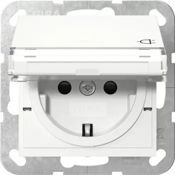 Gira 455703 SCHUKO-stikkontakt med klapdæksel, ren hvid glans, System 55