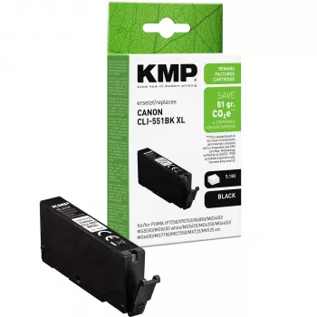 KMP sort kompatibel blækpatron til Canon CLI-551 XL BK (høj kapacitet, 11 ml, ca. 500 sider) 1518,4011