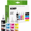 KMP PRINTTECHNIK påfyldningsblæk-sæt til Brother BTD180BK/C/M/Y – sort 110ml, cyan/magenta/gul 50ml hver (kompatibel) 1555,0005