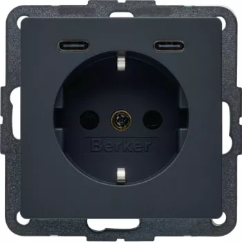 HAGER BERKER 48156086 schuko-stikdåse med USB-C PD 20W lader, polarhvid mat