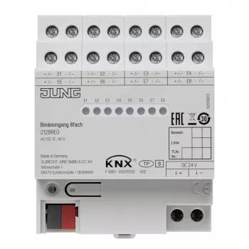 JUNG KNX 8-kanals binært indgangsmodul, DIN-skinne montage, 4 TE bredde 2128REG