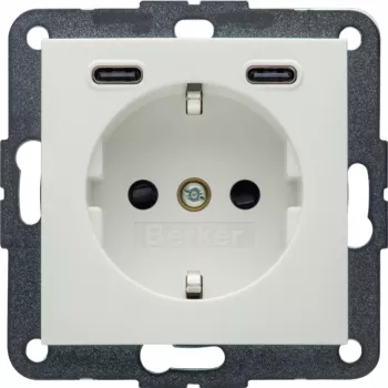 Hager Berker 48151909 Schuko-stikdåse med USB-C 20W PD, S.1, polarhvid glans