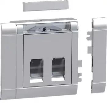 Hager GSETDM032LAN Data Outlet Installation Set, 2x RJ45, Cat.6A, Shielded, Aluminum Front Plate, Type 03
