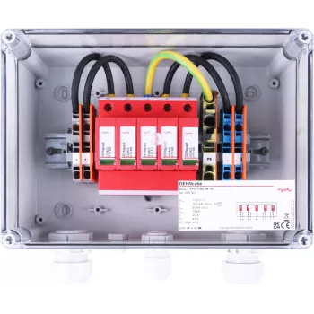 DEHN DCU 2 YPV 1100 2M 1S type 2 overspændingsbeskyttelsesapparat til solcelleanlæg, 2 MPPT, 1 string pr. MPPT, 1100 V DC, IP65-kabinet 900921