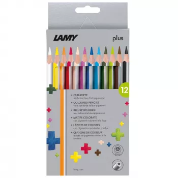 LAMY plus trekantede farveblyanter, 12 stk. i papæske, ergonomisk trekantform, mat overflade, blandede farver (1222007)