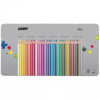 LAMY trekantede farveblyanter Plus, 36-dele metalæske, ergonomisk trekantform, mat overflade, assorterede farver (1226065)