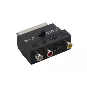 GoodConnections Alcasa 5525-3CU SCART til 3x RCA + S-Video-adapter med retningsomskifter, sort