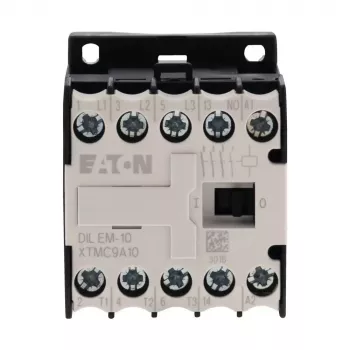 Eaton DILEM-10-G(12VDC) minikontaktor, 3-polet, 12 V DC-spole, 9 A AC-3, 1 NO hjælpekontakt, IP20, skrueklemmer, DIN-skinne-/skruemontering, sort/hvid 079594