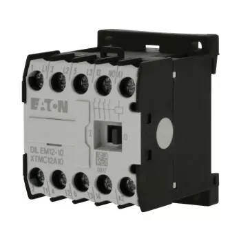 Eaton DILEM12-10 minikontaktor, 3-polet, 12 A, 230 V 50 Hz / 240 V 60 Hz spole, 1 NO hjælpekontakt, IP20, sort/hvid 127075