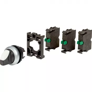 Eaton M22-WRK-3K10-BVP valgkontakt, 3-positioner, fastlåsende, sort drejeknap, plastfrontring 110923