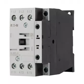 Eaton DILM25-01(RDC24) 3-polet kontaktor, 24 V DC-spole, 25 A AC-3, 1 NC hjælpekontakt, IP00, sort/hvid 277178
