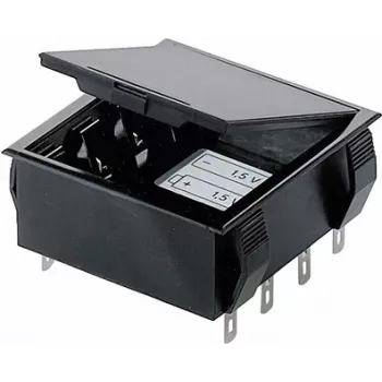 Bopla batteriholder til 4 AA (mignon) celler med 9V-blok loddeforbindelse, 65 x 65 x 21,5 mm, sort 46600000