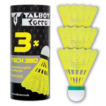 TALBOT torro badmintonfjerbold Tech 350, langsom, gul/grøn, holdbar nylonfjerbold til fritid og træning - 1 stk. (479115)